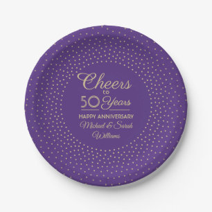 ANY Jubileum Cheers Paarse en gouden Confetti Papieren Bordje