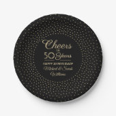 ANY Jubileum Cheers Zwart en Gouden Confetti Papieren Bordje (Voorkant)