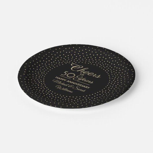 ANY Jubileum Cheers Zwart en Gouden Confetti Papieren Bordje (Gekanteld)