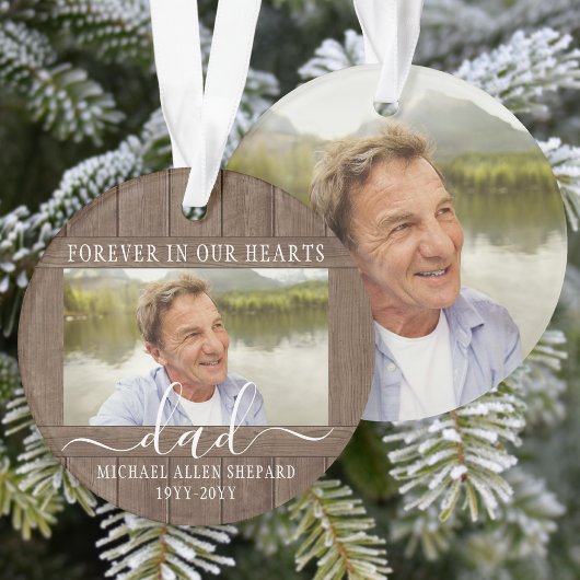 Any Text 2 Photo Memorial Simple Rustic Faux Wood