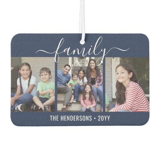 Any Text 4 Fotoscript Familie Navy Blauw & Wit Luchtverfrisser (Voorkant)