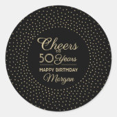 ANY Verjaardag Proost Elegant Zwart en Goud Glitte Ronde Sticker (Voorkant)