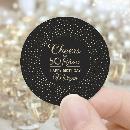 ANY Verjaardag Proost Elegant Zwart en Goud Glitte Ronde Sticker