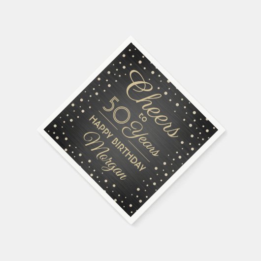 ANY Verjaardag Proost Elegant Zwart en Goud Glitte Servet (Hoek)