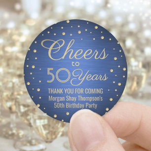 ANY Verjaardag Proost Geborsteld Blauw en Goud Con Ronde Sticker