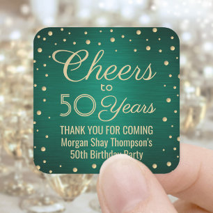 ANY Verjaardag Proost Geborsteld Groen & Goud Conf Vierkante Sticker