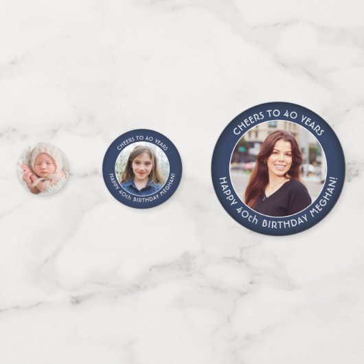 ANY Verjaardag Proost Navy Blauw en Wit 3 Foto Confetti (Achterkanten)