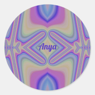 ANYA ~  pasteltinten fractal ~ gepersonaliseerd Ronde Sticker