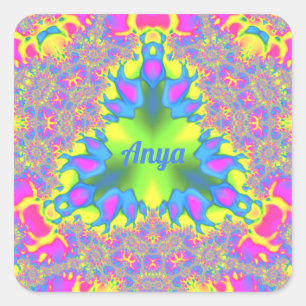 ANYA ~ Shades Yellow, groen, roze, blauw Vierkante Sticker