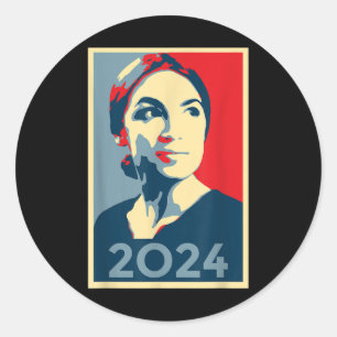 AOC 2024 President Retro T Shirt Ronde Sticker