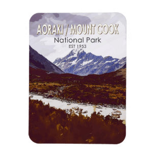 Aoraki Mount Cook National Park New Zealand Retro Magneet