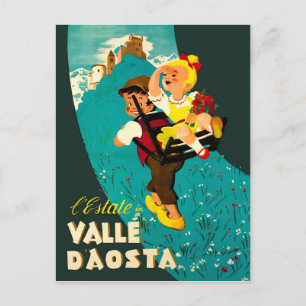 Aosta Valley, jongen en meisje op de berg Briefkaart