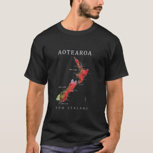 AOTEAROA NIEUW-ZEELAND KIWI KAART POHUTAKAWA T-SHIRT