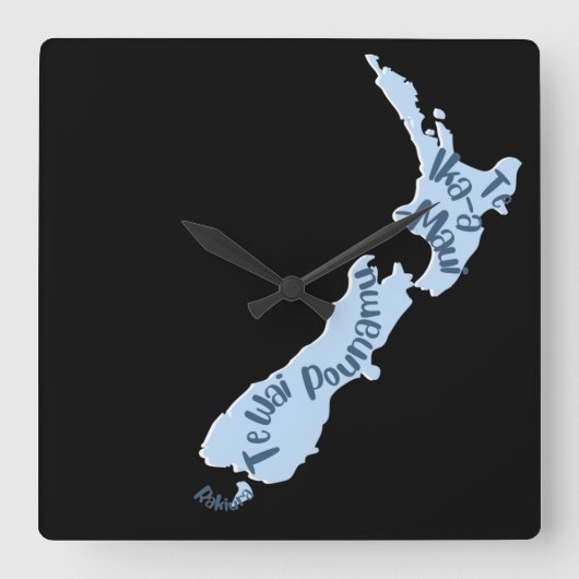 Aotearoa NZ Map, eilanden in de Māori-taal Vierkante Klok (Voorkant)
