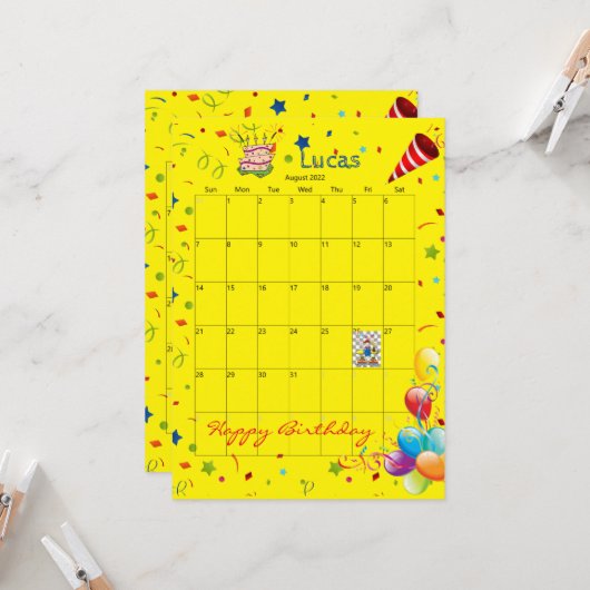 Août 2022 Calendrier Bonne Invitation Anniversaire (Devant/Arrière en situation)