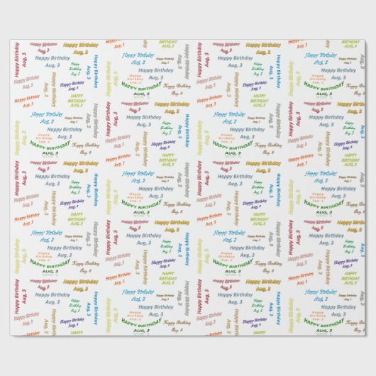 Août, 3 Anniversaire Papier Cadeau (Plat)