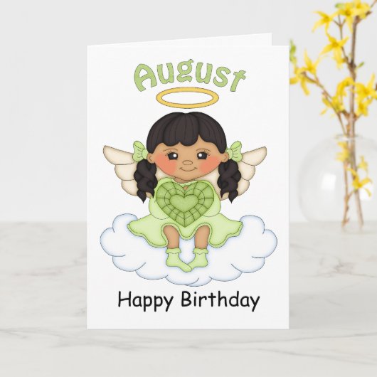 Août Ange en Pierre d'Anniversaire Noir Carte d'An (Fleur jaune)