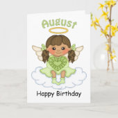 Août Anniversaire Angel Brunette Carte d'anniversa (Fleur jaune)