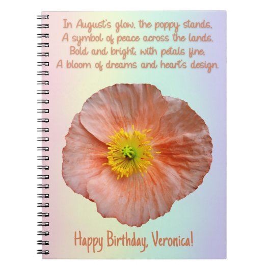 Août Carnet de spirale à fleur de coquelicot (Devant)