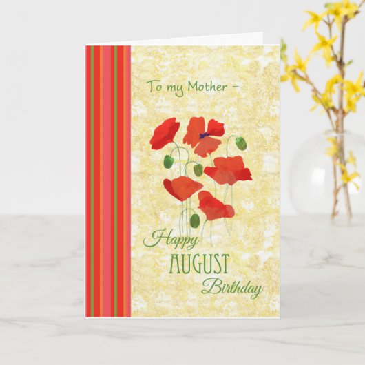 Août Carte d'anniversaire pour mère, Poppies (Fleur jaune)