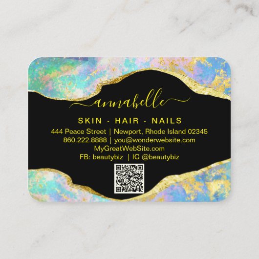 *~* AP26 OPAL Rainbow QR Gold Glitter Etheral Visitekaartje (Achterkant)
