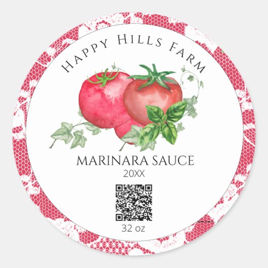 *~* AP30 Tomate QR LOGO Canning Jar Étiquette (Devant)