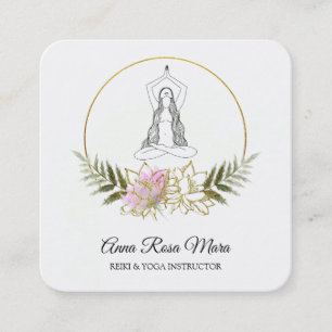 *~* AP32 Gold Pink Lotus Yoga Woman Energy Vierkante Visitekaartje