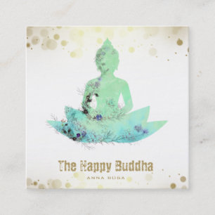 *~* AP33 Boeddha QR Botanische Lotus Aqua Vierkante Visitekaartje