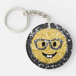*~* AP40 Intelligente bril Nerd Emoji Glitter Sleutelhanger