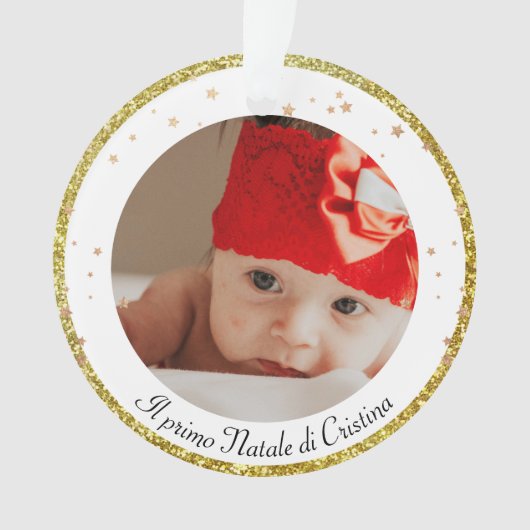 *~* AP44 Eerste Kerstmis Gold Poinsettia PHOTO Ornament (voorkant)