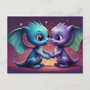 *~* AP48 Foto Uitnodiging Dragon Dino Hearts Postk