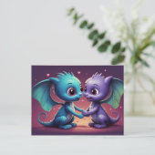 *~* AP48 PHOTO Invitation Dragon Dino Coeurs Carte (Debout devant)