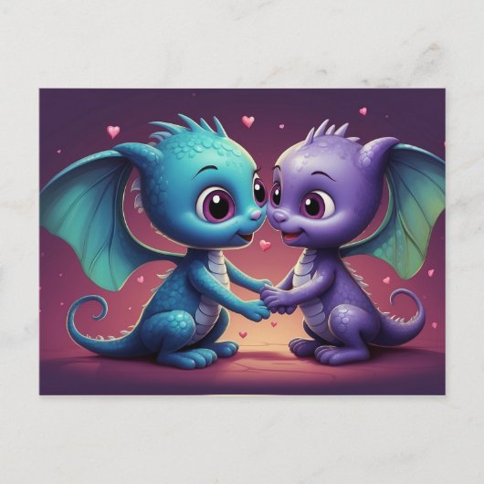 *~* AP48 PHOTO Invitation Dragon Dino Coeurs Carte (Devant)