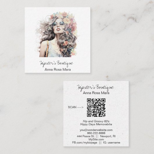 *~* AP57 Boho QR Bloemen Haar Blone Hippie Meisje Vierkante Visitekaartje (Voorkant / Achterkant)