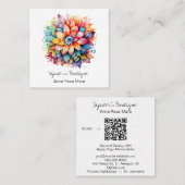 *~* AP57 Boho QR Bold Retro 60's Bloemboeket Vierkante Visitekaartje (Voorkant / Achterkant)