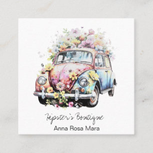 *~* AP57 Boho QR Retro Bloemen Pastel Vierkante Visitekaartje