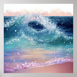 *~* AP60 Kust Zee Ocean Wave Sand Beach Glitter Poster