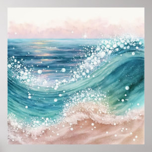 *~* AP60 Sparkle Sand Coastal Ocean Zee Beach Wave Poster