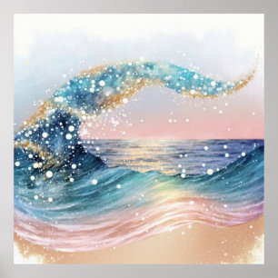 *~* AP60 Zee Sparkly Sand Beach Coastal Ocean Wave Poster