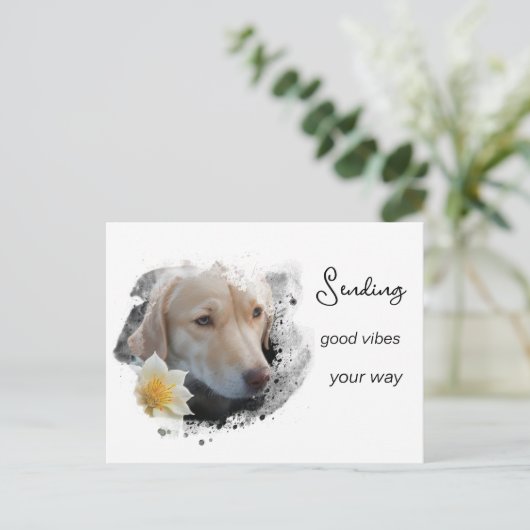 *~* AP61 Goede Vibes Lab Retriever Bloem Briefkaart (Staand voorkant)