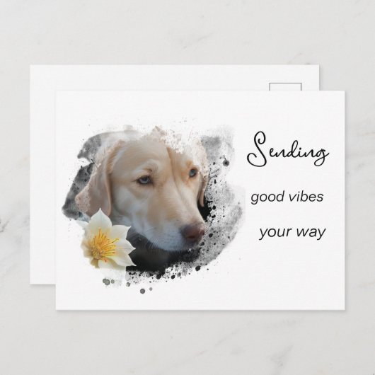 *~* AP61 Good Vibes Lab Retriever Bloem Briefkaart (Voorkant / Achterkant)