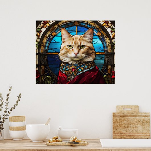 *~* AP68 5:4 Kat Feline Waterverf Glas in lood Poster (Keuken)
