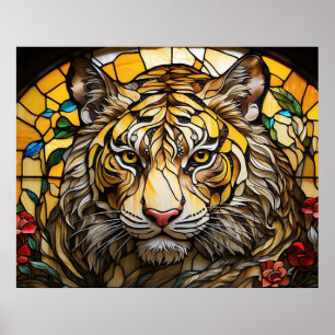 *~* AP68 Fantasy Bold 5:4 TIGER Glas in lood Poster