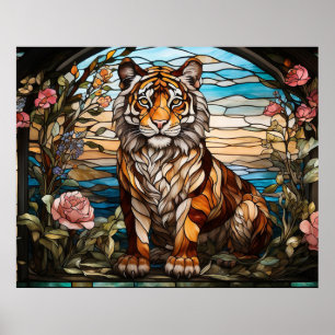 *~* AP68 Fantasy TIGER Glas in lood Bright 5:4 Poster