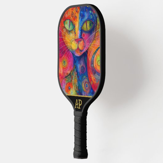 *~* AP68 Whimsical Quirky Cat Vibrant Kleurrijk 8 Pickleball Paddle (Links)