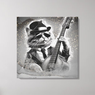 *~ AP91 Grijze slagwerker Cool Cat DRUMMER Canvas Afdruk