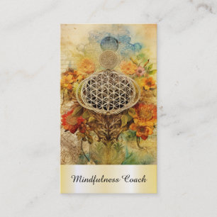 *~* AP92 Yoga QR Gold Flower of Life Reiki Sacred Visitekaartje