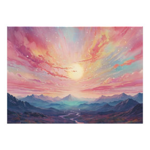 ** AP93 Dreamscape Sunset Mountains Landschap Foto Afdruk