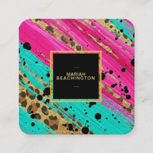 ** AP93 Gold Leopard Animal Neon Bold Abstract Vierkante Visitekaartje