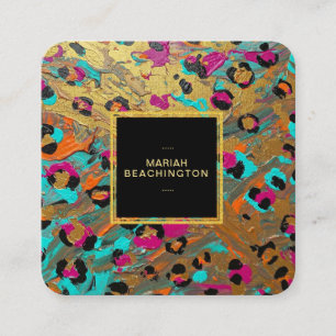 ** AP93 Leopard Animal Neon Bold Abstract Gold Vierkante Visitekaartje